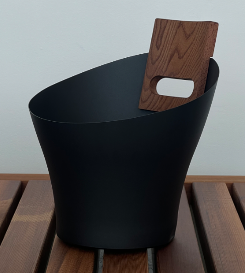 Bucket - Black, wooden handle