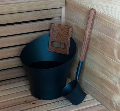 Bucket - Black, wooden handle