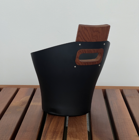 Bucket - Black, wooden handle