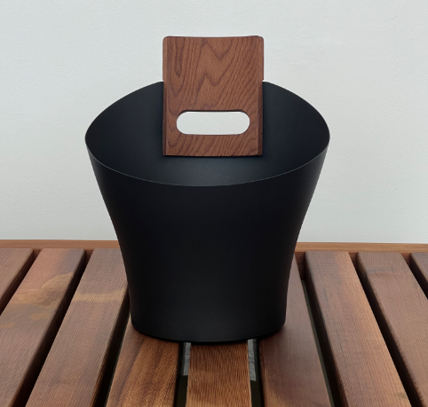 Bucket - Black, wooden handle
