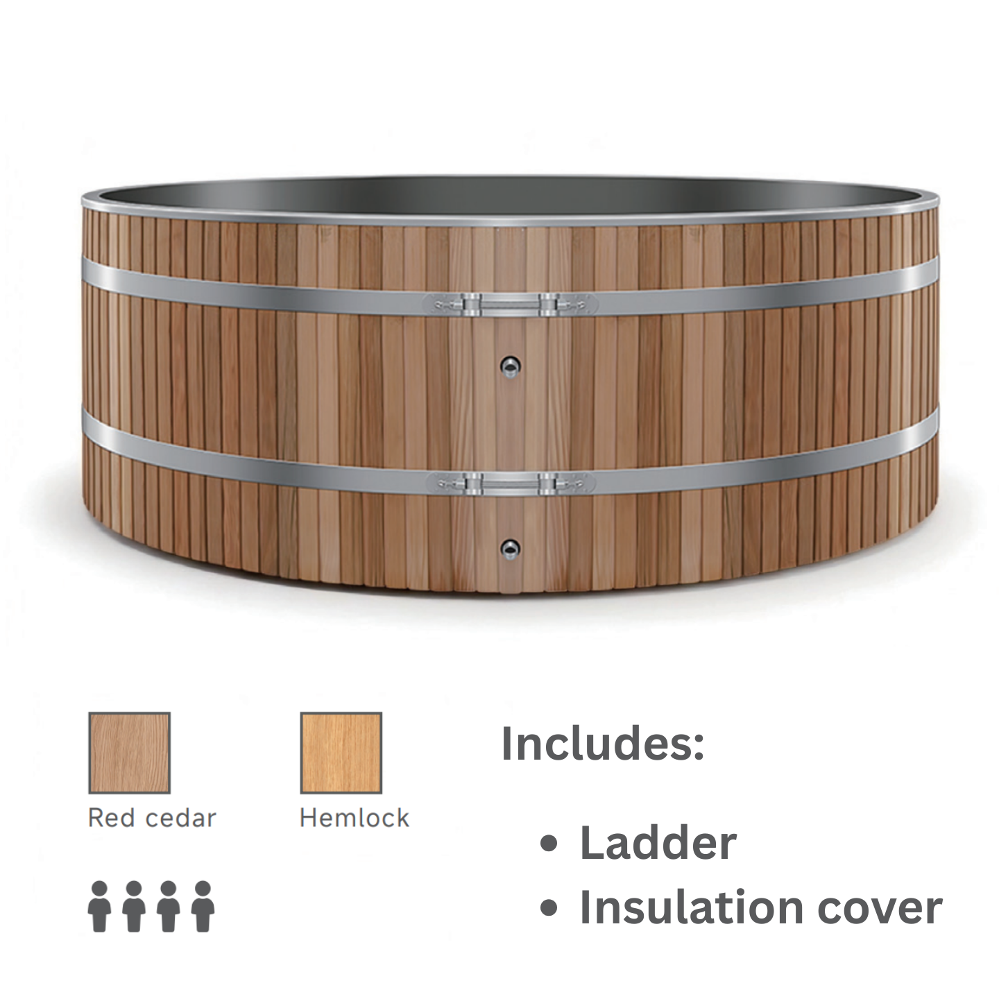 3–4 Person Wood & Stainless Steel Ice Bath Cold Plunge Tub
