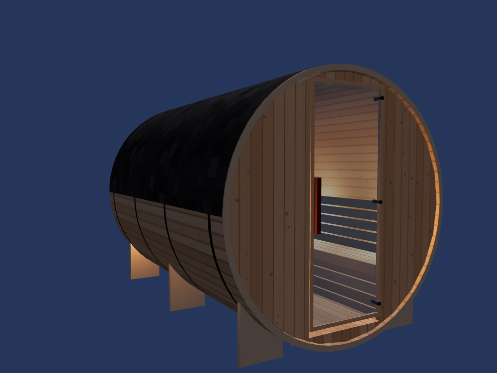 Barrel — Large — Wood Back — Stone Heater — Night