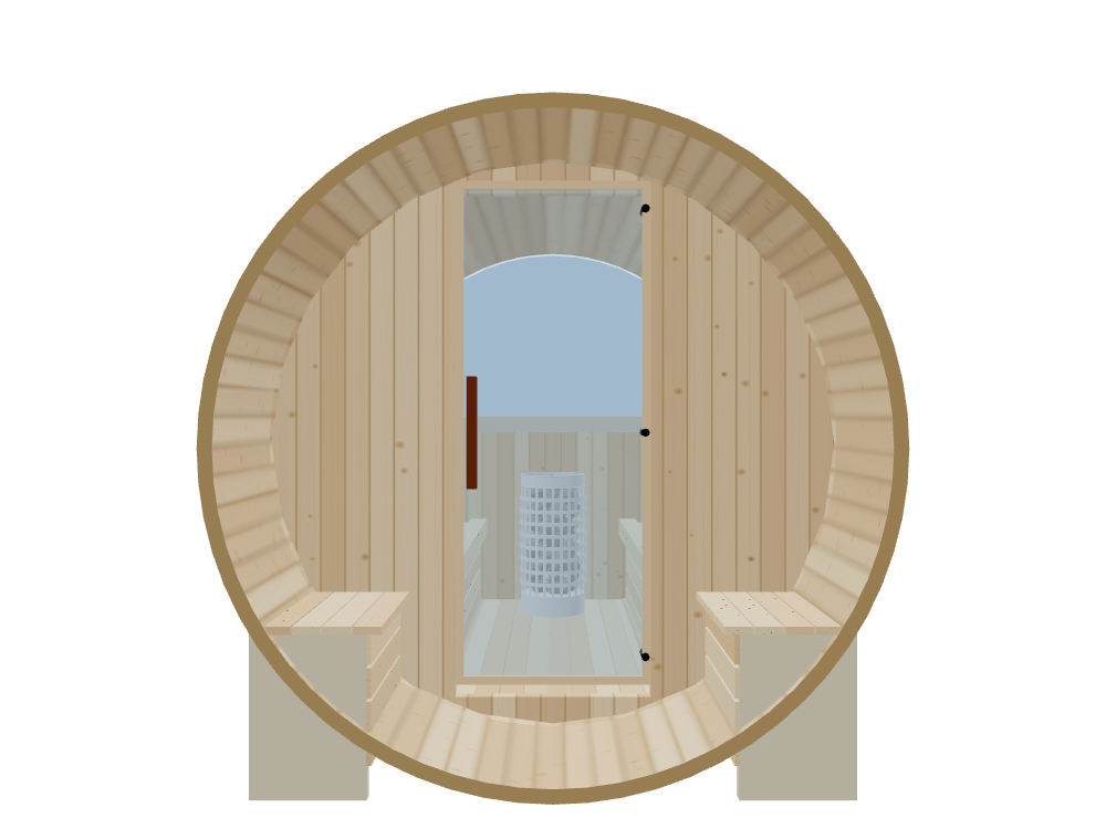 Barrel — Medium — ½ Glass Back + Outer Bench — Stone Heater — Front