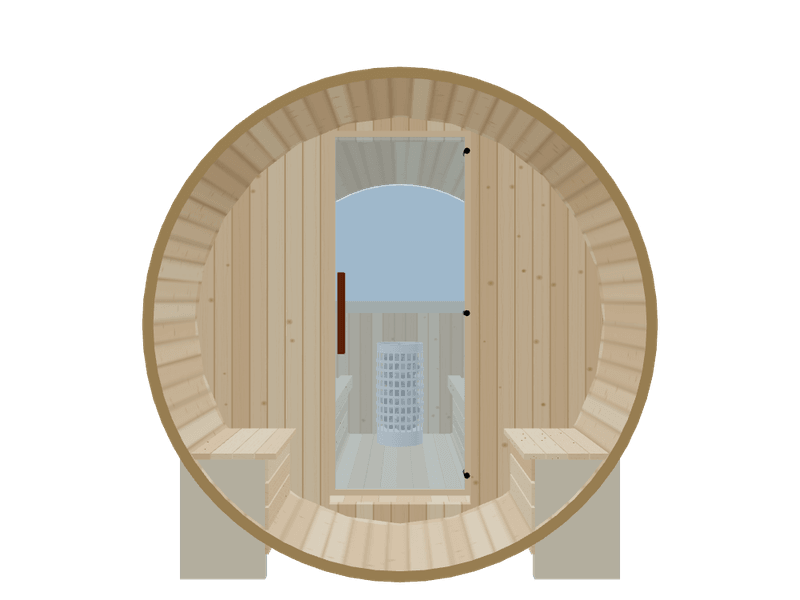 Barrel — Medium — ½ Glass Back + Outer Bench — Stone Heater