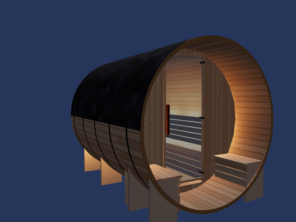 Barrel — Medium — ½ Glass Back + Outer Bench — Stone Heater — Night