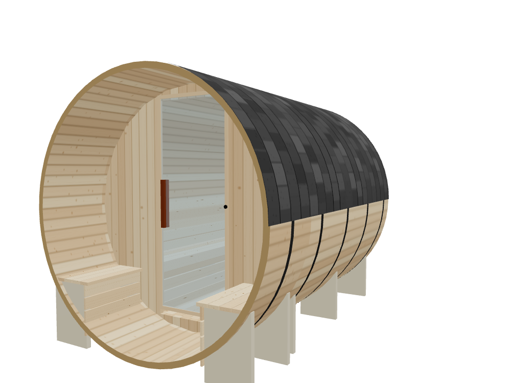 Barrel — Medium — ½ Glass Back + Outer Bench — Stone Heater — Right angle