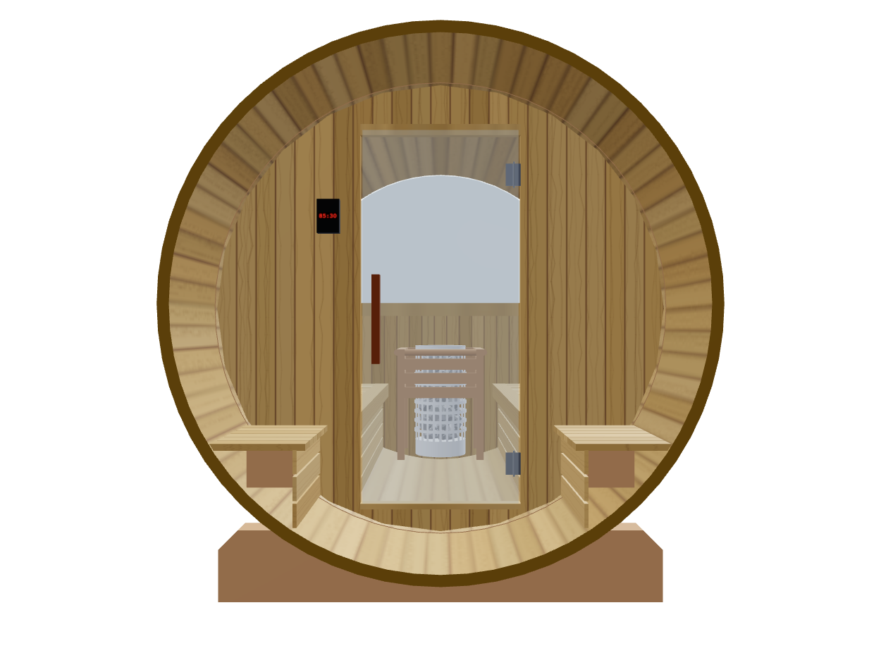 Barrel — Medium — ½ Glass Back + Outer Bench — Stone Heater — Front