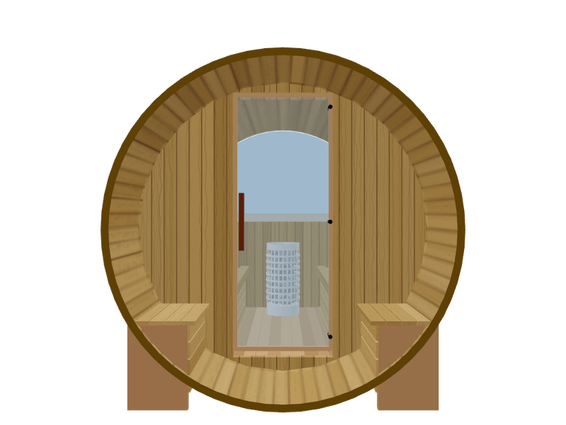 Barrel — Medium — ½ Glass Back + Outer Bench — Stone Heater