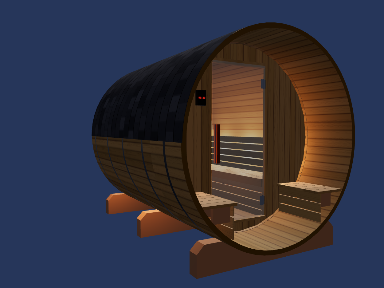 Barrel — Medium — ½ Glass Back + Outer Bench — Stone Heater — Night