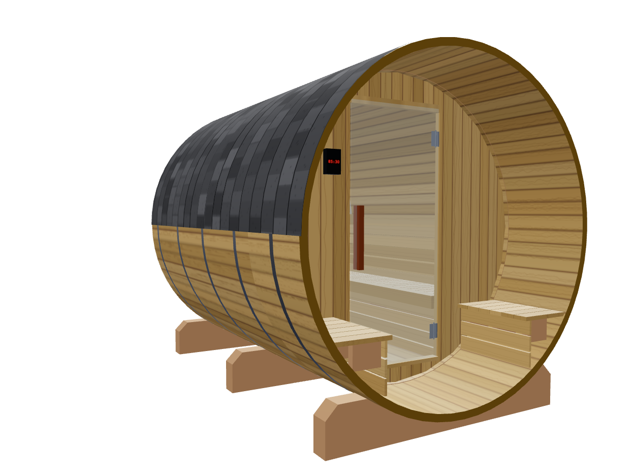 Barrel — Medium — ½ Glass Back + Outer Bench — Stone Heater — Left angle