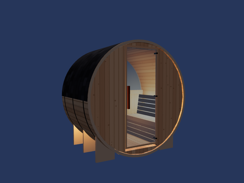 Barrel — Small — ½ Glass Back — Stone Heater — Night