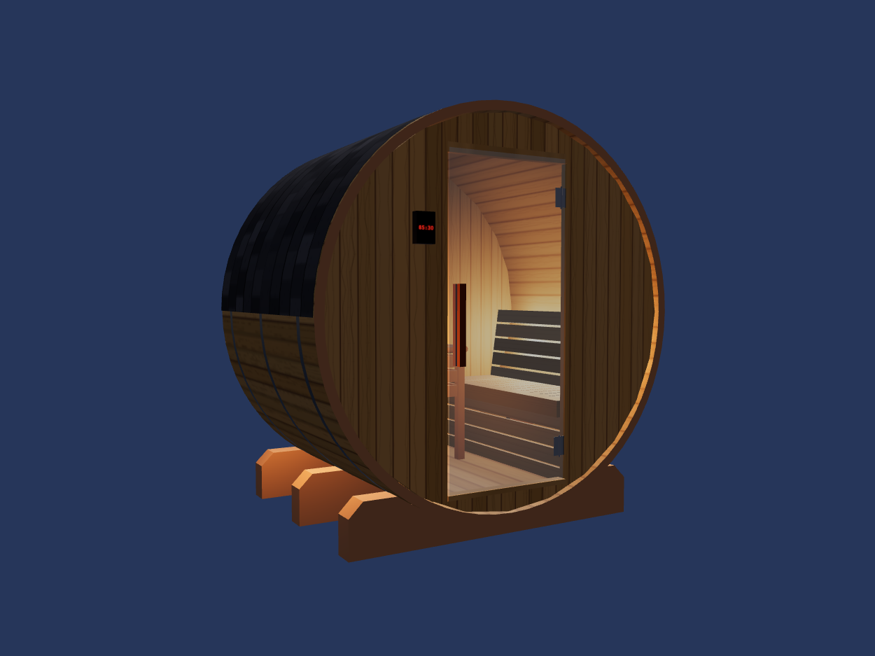 Barrel — Small — Wood Back — Stone Heater — Night