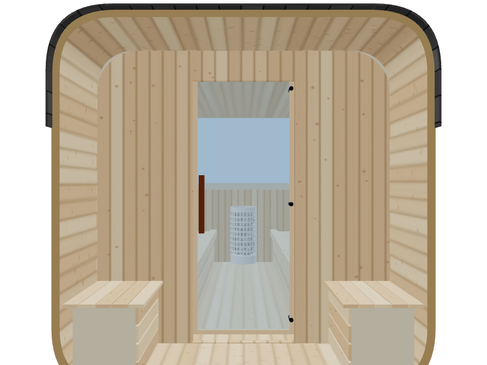 Cube — Large — ½ Glass Back + Outer Bench — Stone Heater — Front