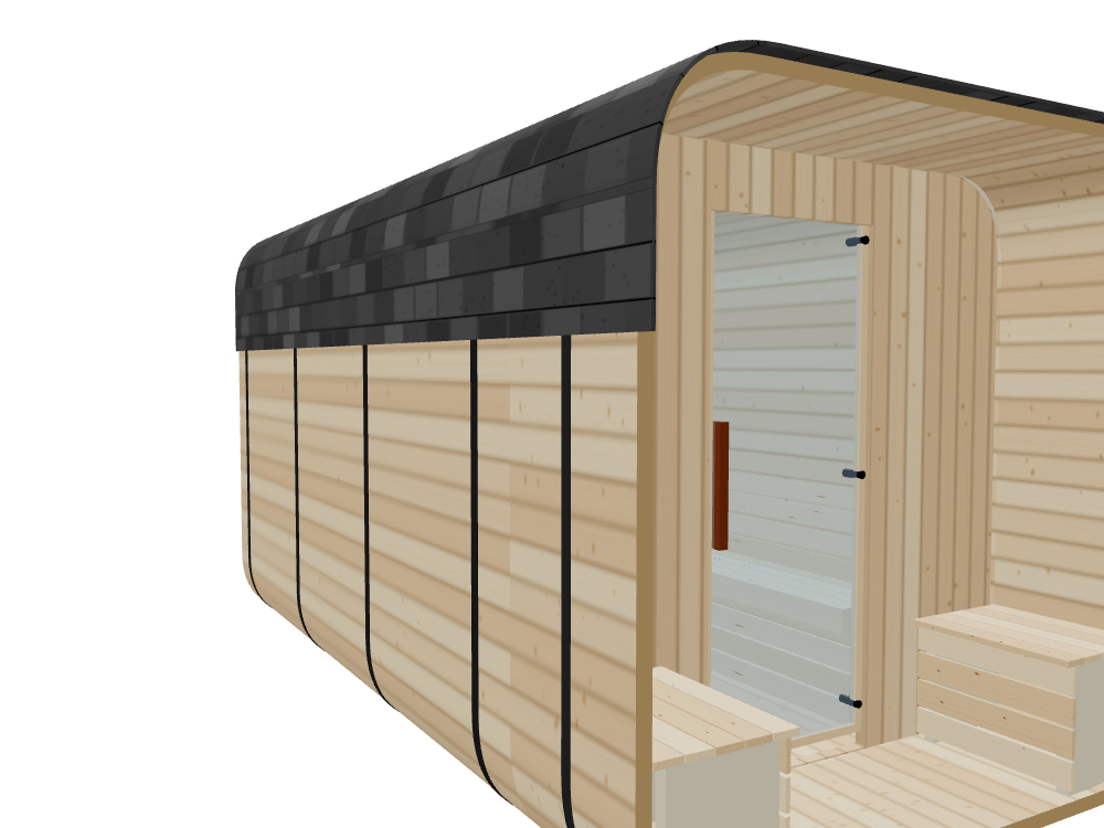 Cube — Large — ½ Glass Back + Outer Bench — Stone Heater — Left angle
