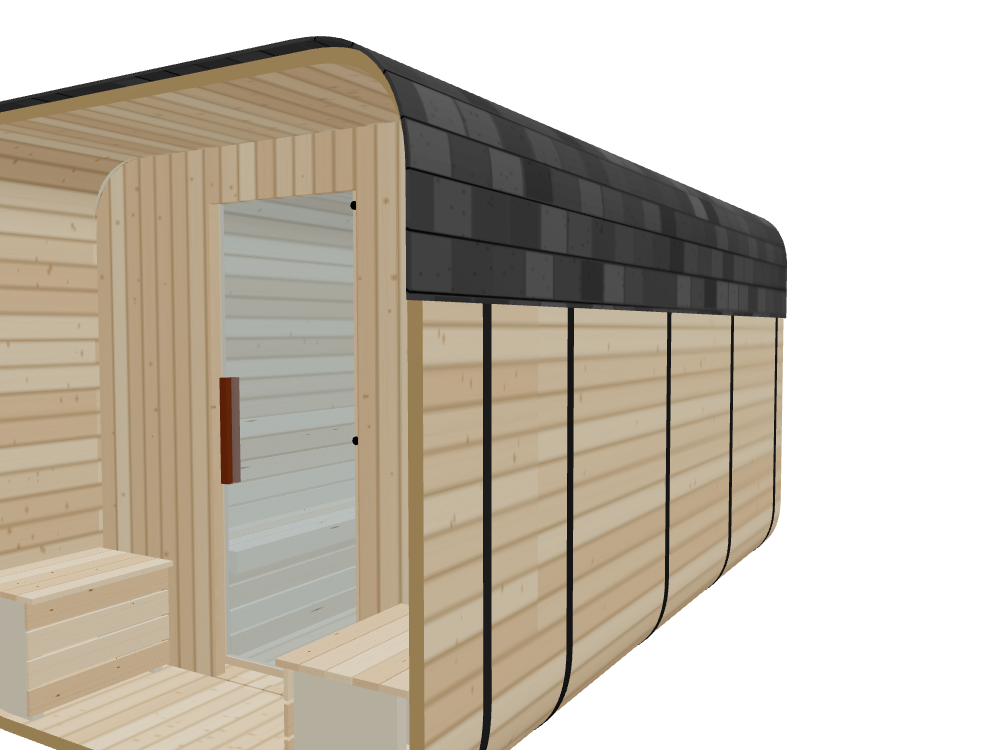 Cube — Large — ½ Glass Back + Outer Bench — Stone Heater — Right angle