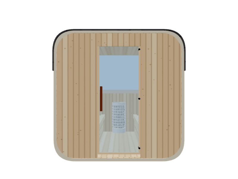 Cube — Medium — ½ Glass Back — Stone Heater — Custom Saunas